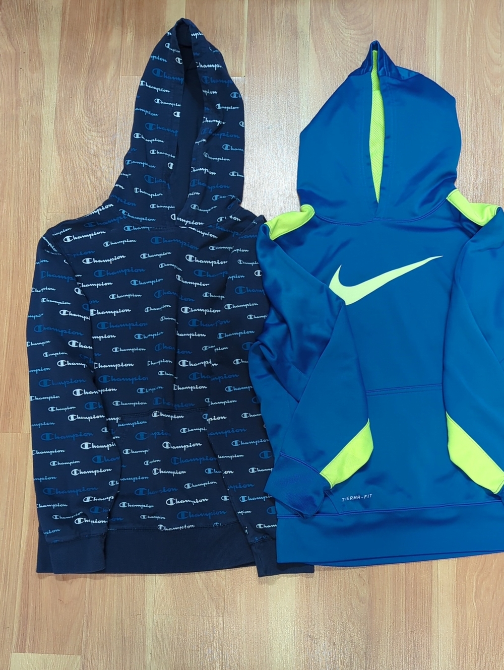 Lot Of 2-Champion Blue All-Over Logo Hoodie And Nike Royal Blue Hoodie
